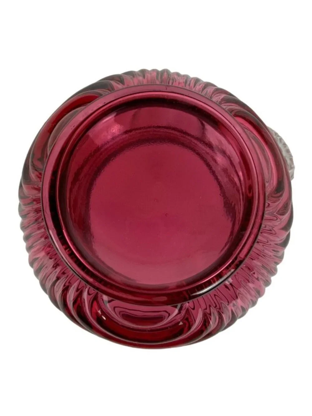 Fenton Country Caprice Cranberry Art Glass Mini Pitcher Swirl Design Clear Handl